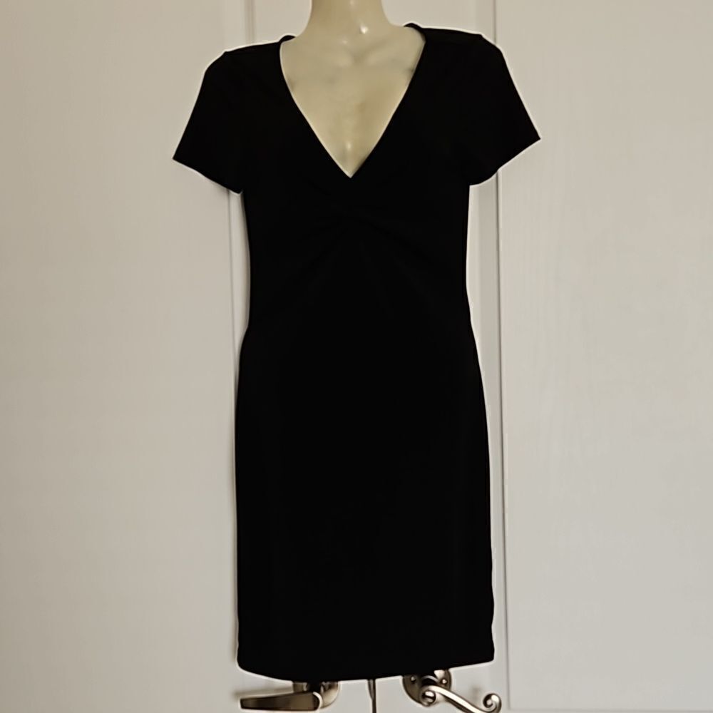 Ambianee Women's V-neck With Ruffled Bodycon Mini Dress Black Small